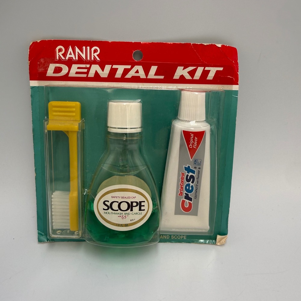Vintage 80s Ranir Dental Kit Crest Toothpaste Scope Travel Toothbrush Set Prop